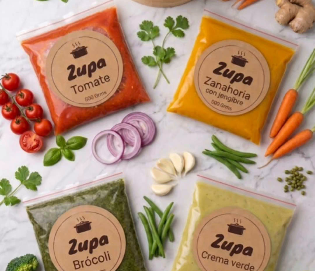 Bolsas de sopa Zupa de tomate, zanahoria, brócoli y crema verde con sus vegetales